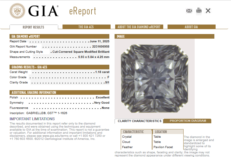 GIA 1.18 Radiant Cut Natural Diamond, F, SI1 -65