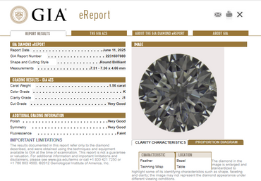 GIA 1.56 Round Brilliant Natural Diamond, K, I1 -55