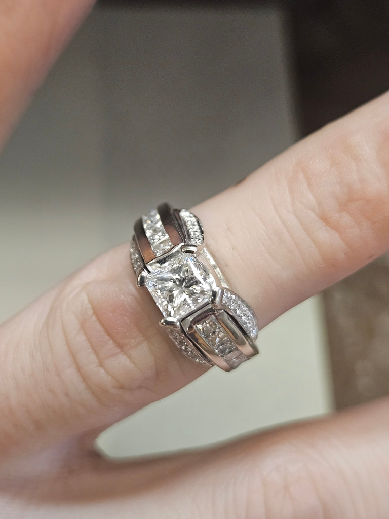 1.04 CT Natural Princess Cut Diamond Ring EGL VS1, H, 9.15 Grams 14k Gold