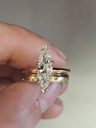 EST 1.4-1.5 CT Marquise Cut Natural Diamond Ring, FG, SI2 2.75 Grams 14K Gold