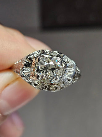 1.00 CT Natural Old European Cut Diamond Ring, SI2-I1, I-J, 2.81 Grams 18k Gold