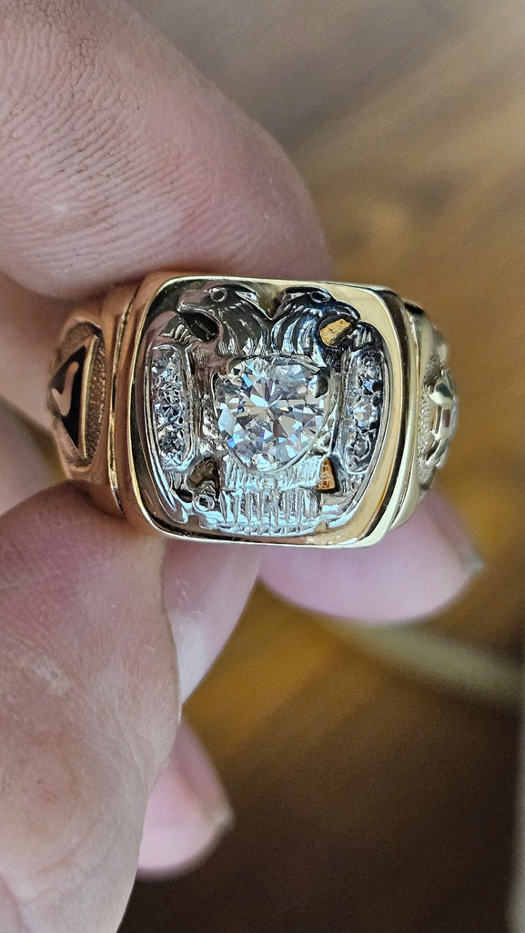 Center EST 0.70CT Natural RB Mens Masonic Diamond Ring, I-J, I1-I2