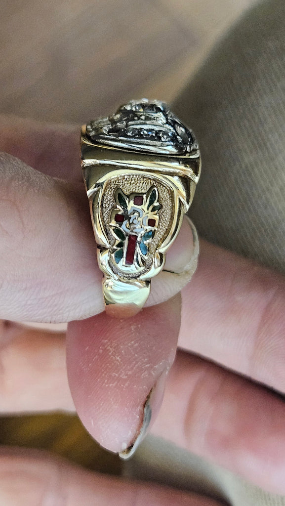 Center EST 0.70CT Natural RB Mens Masonic Diamond Ring, I-J, I1-I2
