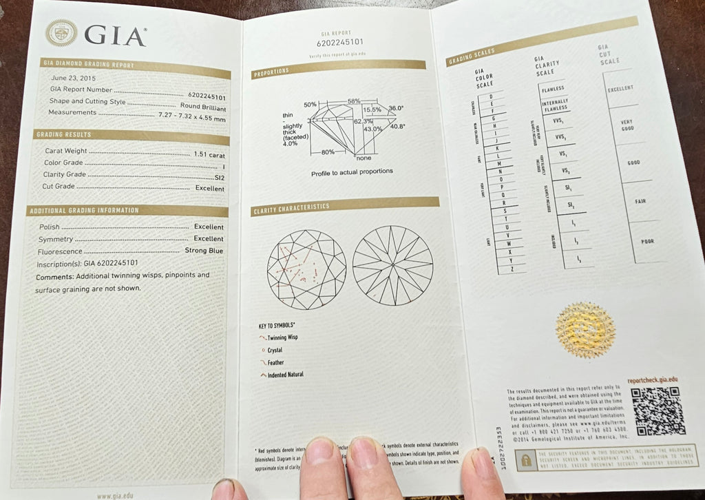 GIA 1.51 CT Round Diamond, I, SI2 (-60)