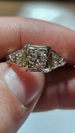 .50 CTTW Natural Antique Diamond Ring 14K White gold