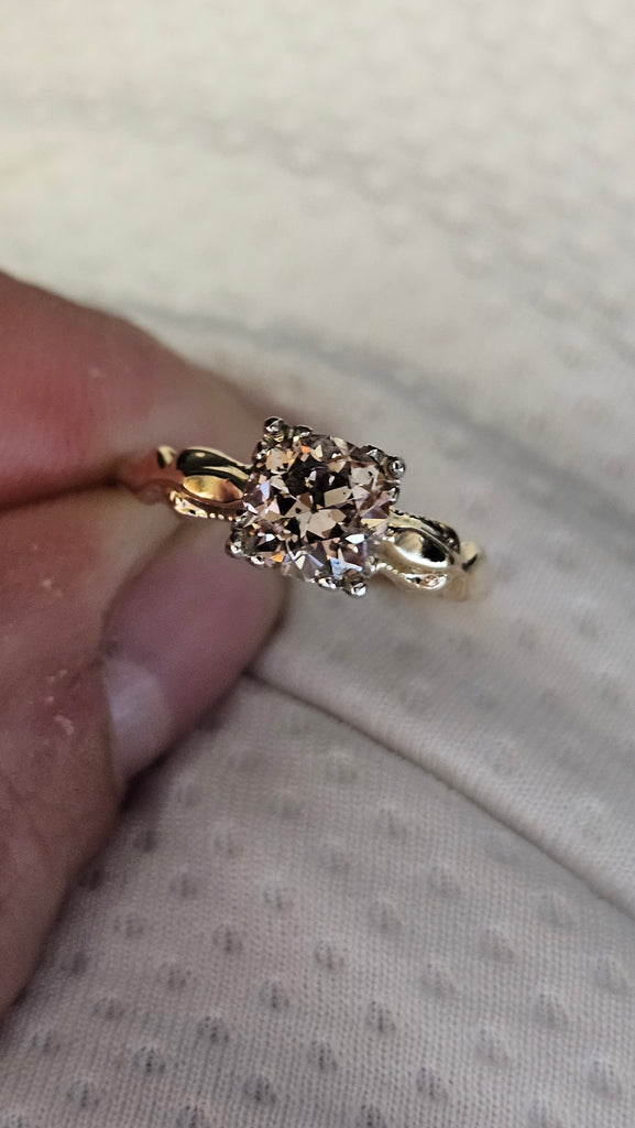 Natural 0.75 CT Old European Cut Antique Ring Fancy Pinkish-Brown I1
