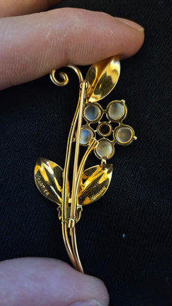 Cat's Eye Moonstone & Sapphire Pin - 9.3g 14k