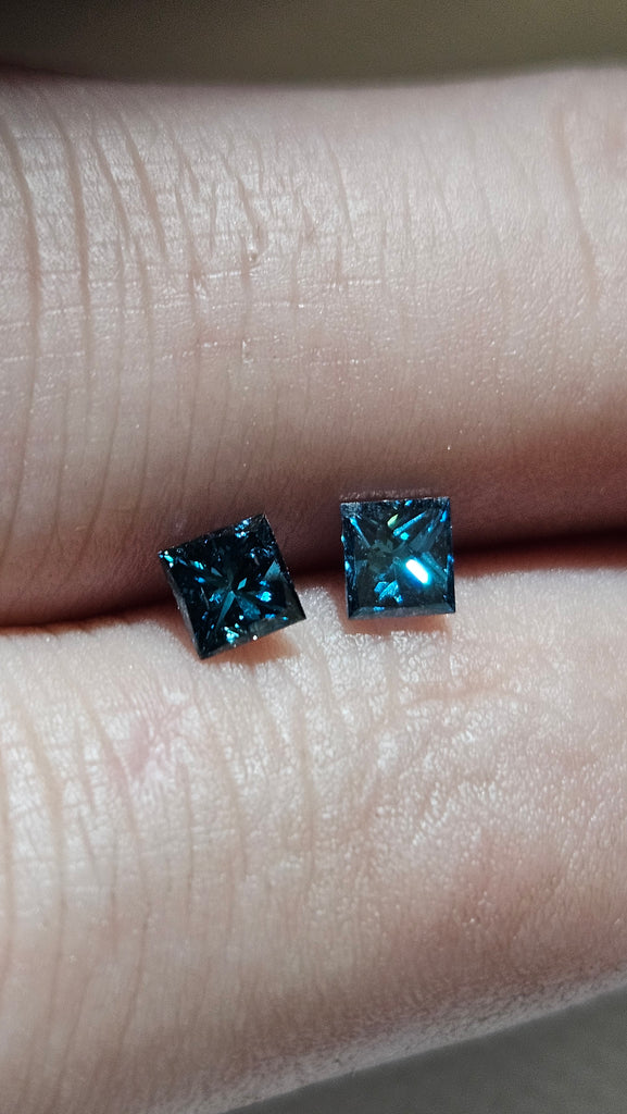 0.60 CTW  Matching Natural Blue Treated Princess Cuts SI2-I1