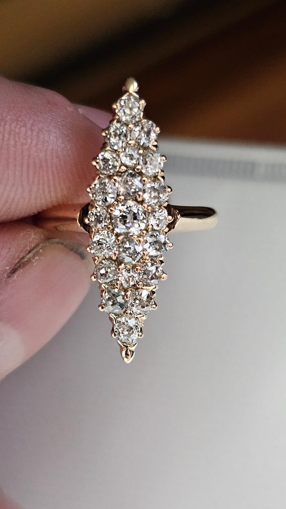 EST 1.50 CTTW Natural MQ Shaped Antique old cut Ring