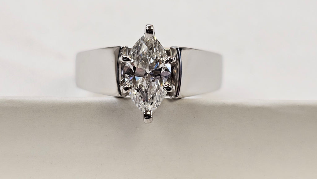 14K White Gold Solitaire Ring Marquise Cut Natural Diamond 1.06 CT F-G I1