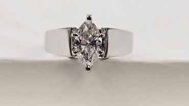 14K White Gold Solitaire Ring Marquise Cut Natural Diamond 1.06 CT F-G I1
