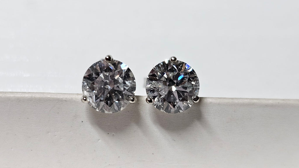 2.40 TCTW HRD Round Brilliant Natural Diamond WG Stud Earrings G I1 XXVG