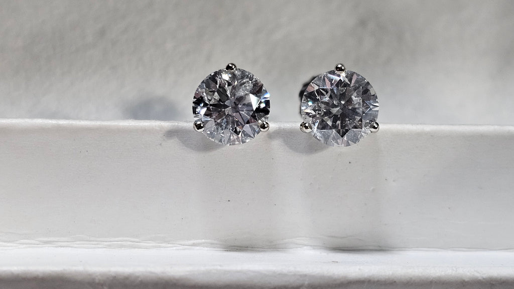 2.40 TCTW HRD Round Brilliant Natural Diamond WG Stud Earrings G I1 XXVG