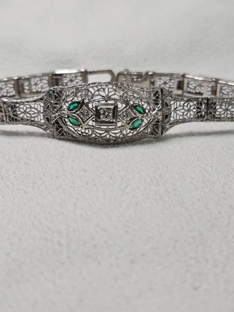 14k WG Natural Diamond And Emerald Bracelet