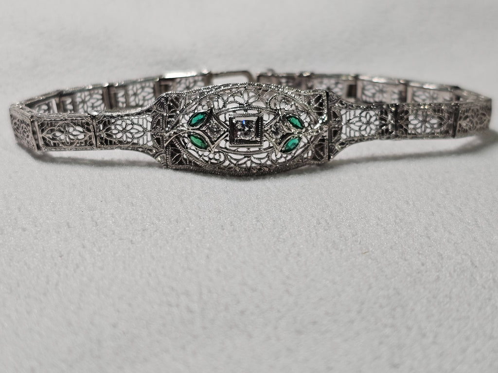 14k WG Natural Diamond And Emerald Bracelet