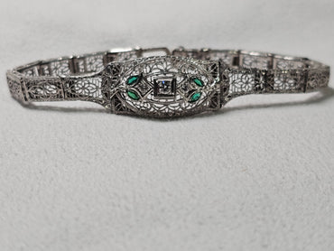 14k WG Natural Diamond And Emerald Bracelet