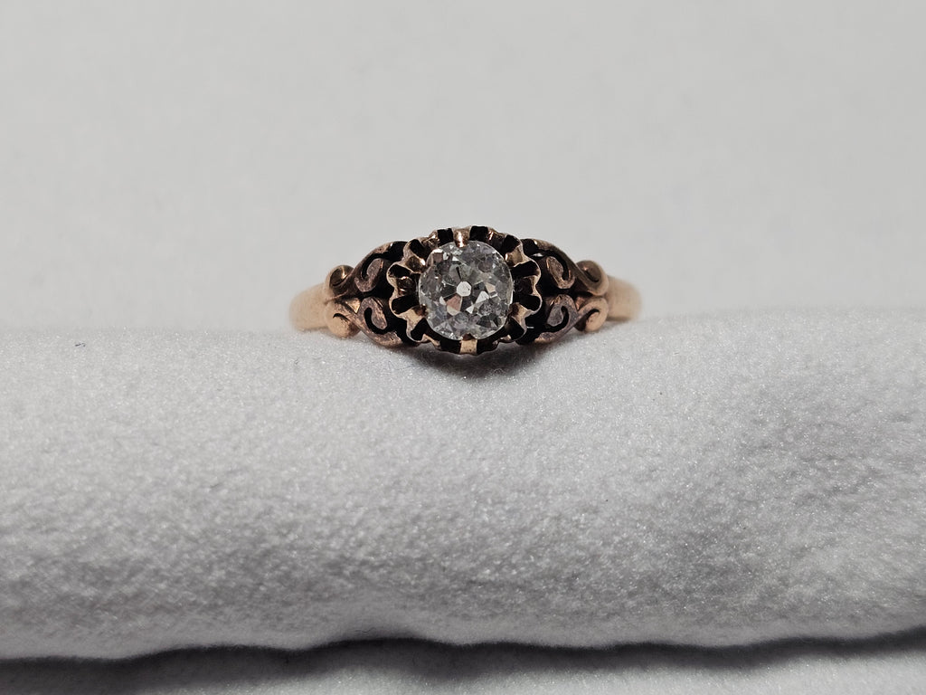 12k Yellow Gold EST 0.45 CT GH SI2 Old European Diamond Ring