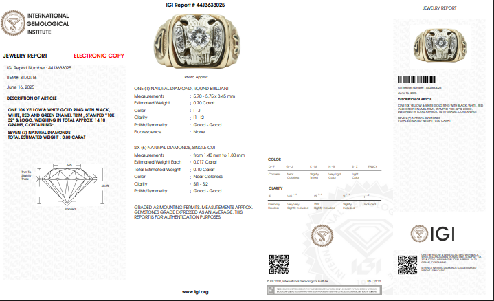 Center EST 0.70CT Natural RB Mens Masonic Diamond Ring, I-J, I1-I2
