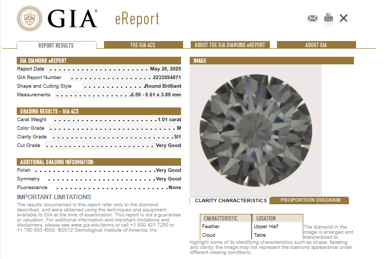GIA 1.01 CT Natural RB Diamond M SI1 (-60)