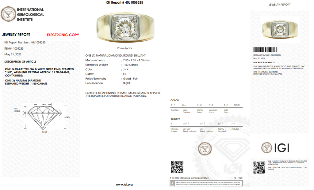 Estimated 1.60 Natural Round Brilliant Cut Diamond Ring I2 JK
