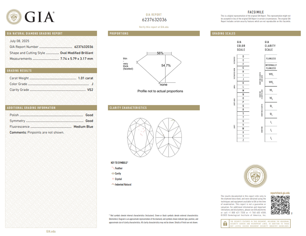 GIA Natural Oval Brilliant 1.01 J VS2 -65