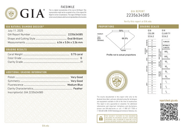 GIA Natural Oval Diamond 0.73 G I1