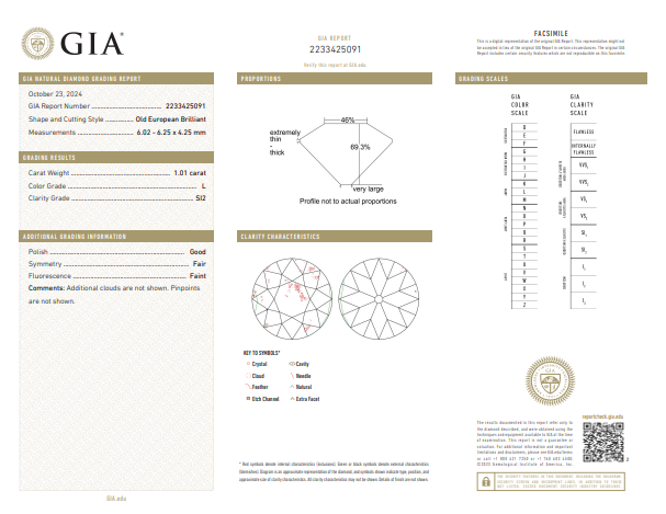 GIA 1.01 CT Natural Old European Cut L SI2