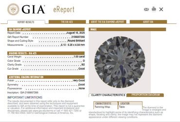 GIA 1.00 CT Natural Round Brilliant D SI2 -65