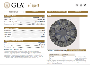 GIA 1.07 CT Round Diamond, H, SI2