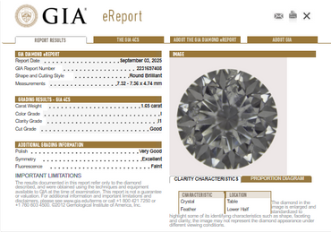GIA 1.65 CT Natural Round Diamond, I, I1
