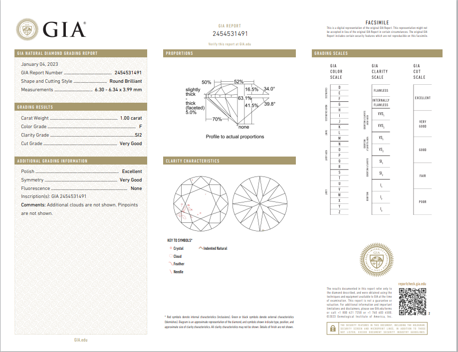 1.00 CT Natural Round Diamond, F, SI2