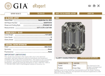 GIA 1.01 CT Emerald Diamond, K, SI2