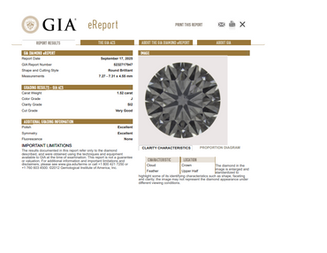 GIA 1.52 CT Natural Round Brilliant Cut J SI2