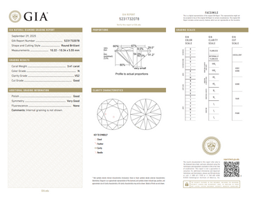 GIA 3.41 CT Natural Round Diamond, N, VS2