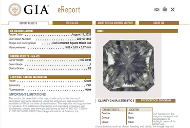 GIA 1.00 CT Natural Radiant Diamond, I, SI2