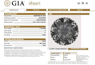 GIA 1.15 Natural Round Brilliant Cut H, I1