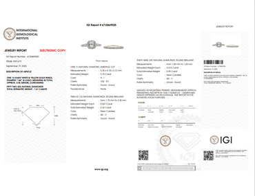 IGI Center Stone EST 0.70 CT Emerald Diamond, H-I, VS2-SI1