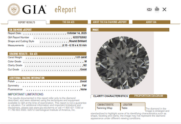 GIA 1.01 CT Natural Round Diamond, M, SI2