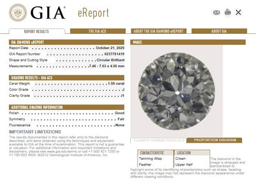 GIA 1.58 CT Circular Brilliant Cut Diamond, J, I1