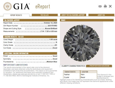 GIA 1.50 CT Round Diamond, K, SI1