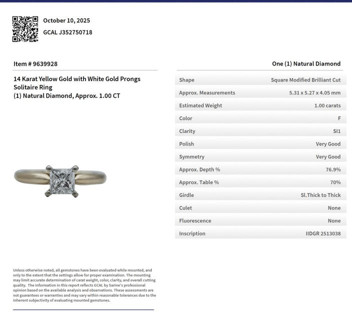 EST 1.00 CT Princess F, SI1 GCAL report