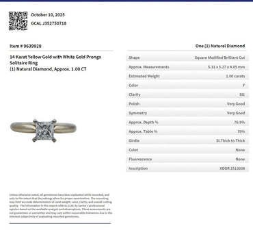 EST 1.00 CT Princess F, SI1 GCAL report