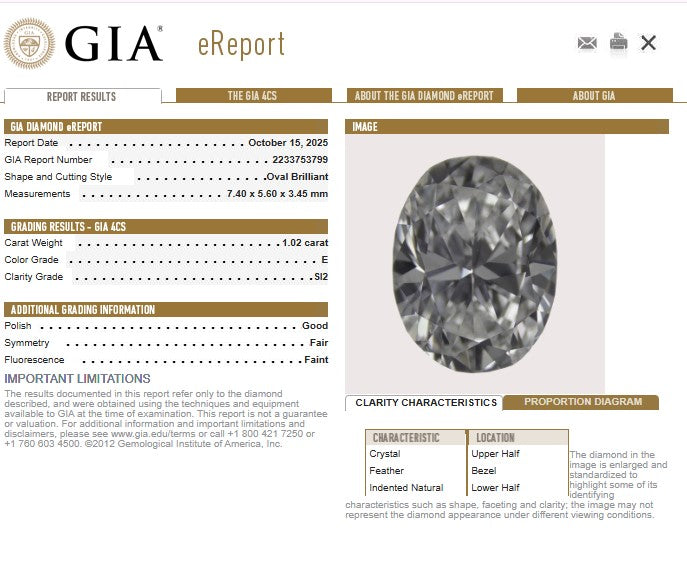 1.02 CT Oval Diamond, E, SI2