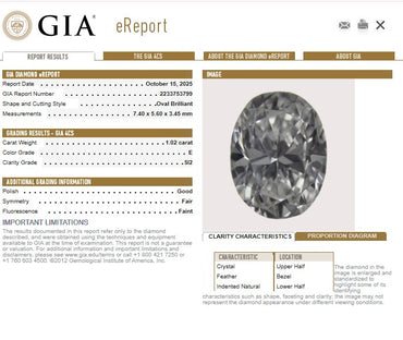 1.02 CT Oval Diamond, E, SI2
