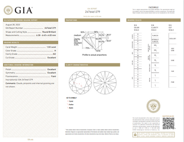 GIA 1.02 CT Natural Round Brilliant H SI2 EX EX EX