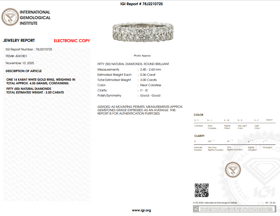 IGI EST 3.00 TCW Natural Diamond Eternity Band White Nice imperfect goods