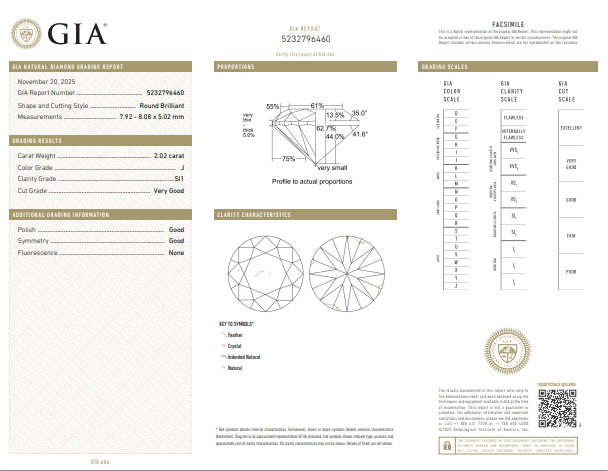GIA 2.02 CT Natural Round Brilliant J SI1