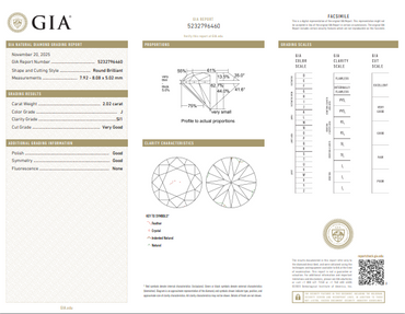 GIA 2.02 CT Natural Round Brilliant J SI1