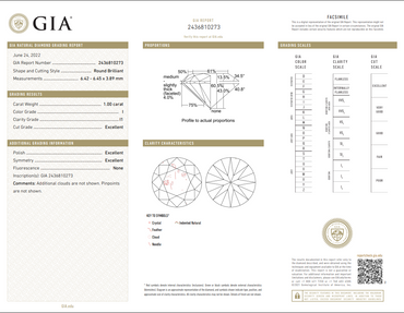 GIA 1.00 CT Natural Round Brilliant I I1 EX EX EX