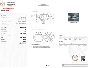 IGI 2.00 CT Natural Round Brilliant N I1